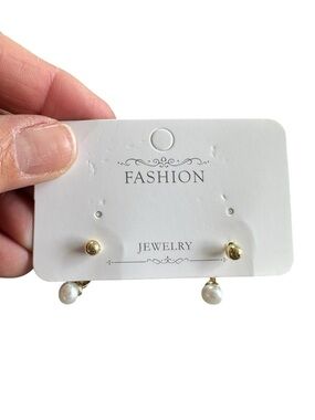 Gold Ball Stud and Pearl Drop Earrings